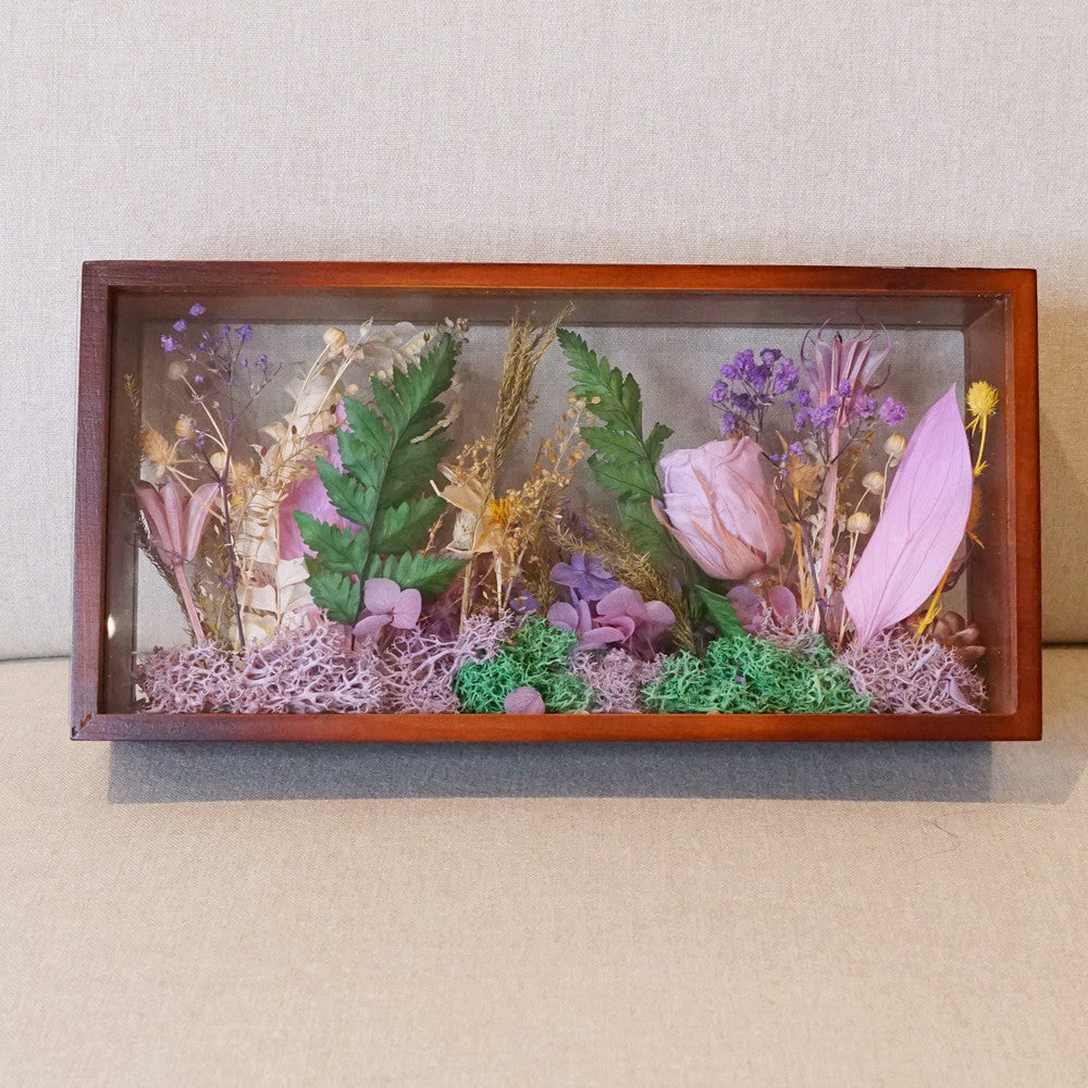 Preserved flower frame in Violet Blossom Grove, front view