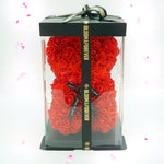 Red rose bear, 25 cm, displayed in gift box