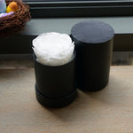 Close-up of white single eternal rose gift box design