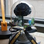 Small everlasting rose dome in black, angled or detail view