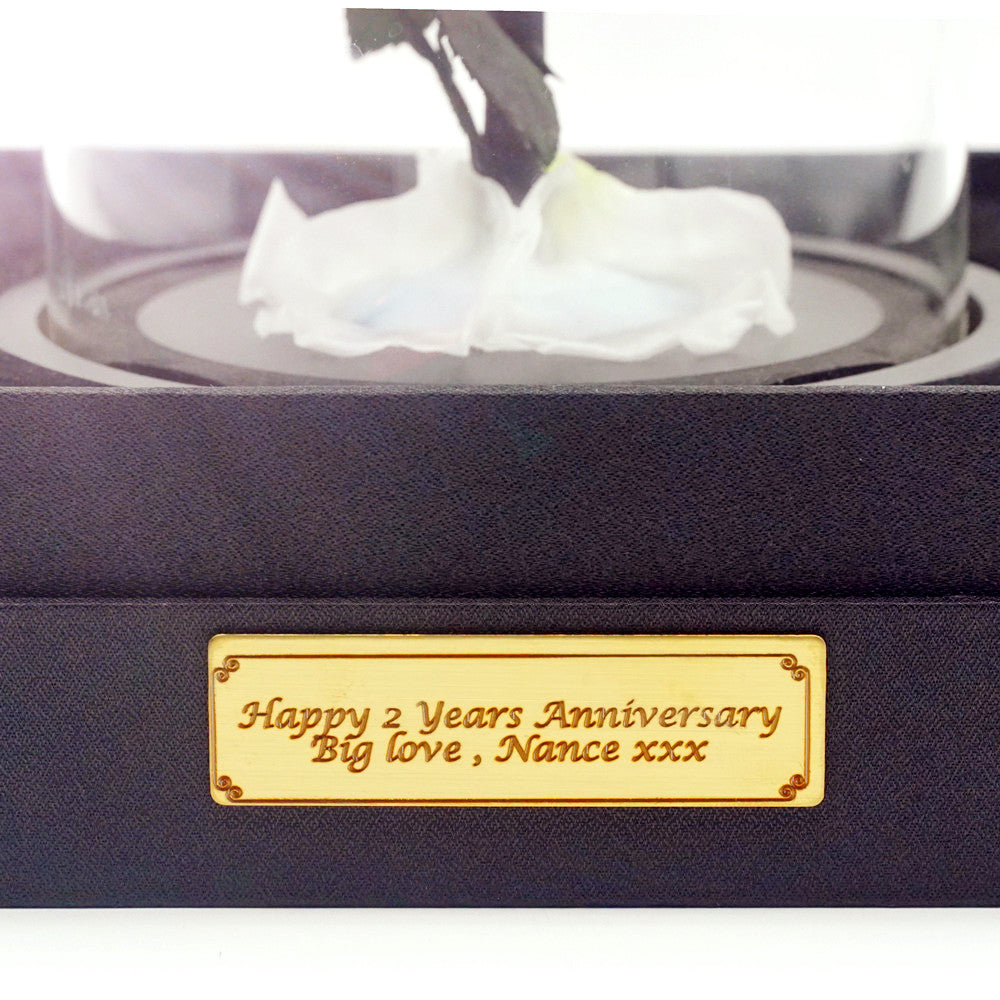 Personalised engraving plaque sample for Small Everlasting Rose Dome-White