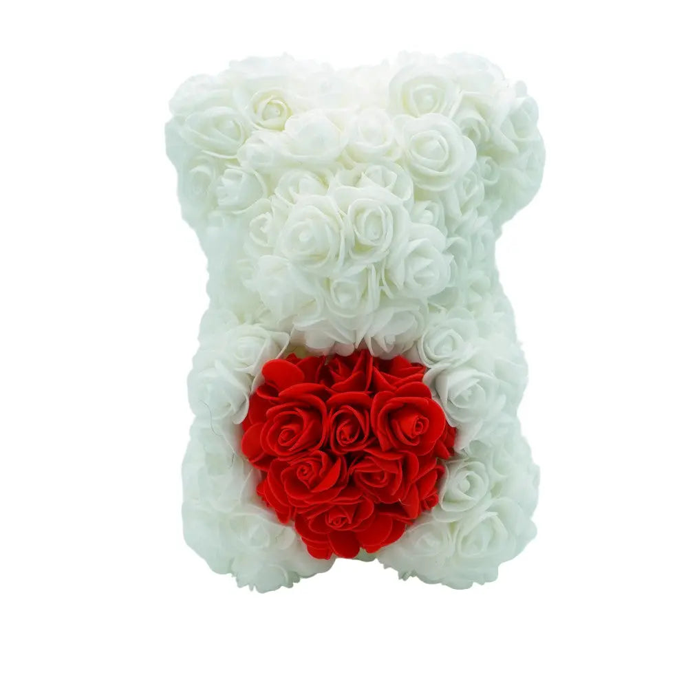 White Rose Bear with Red Heart - 25cm | Romantic Gift | Bloom & Forever
