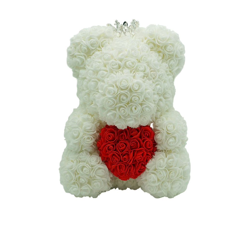 White Rose Bear with Red Heart - 40cm Large | Elegant Gift | Bloom ...